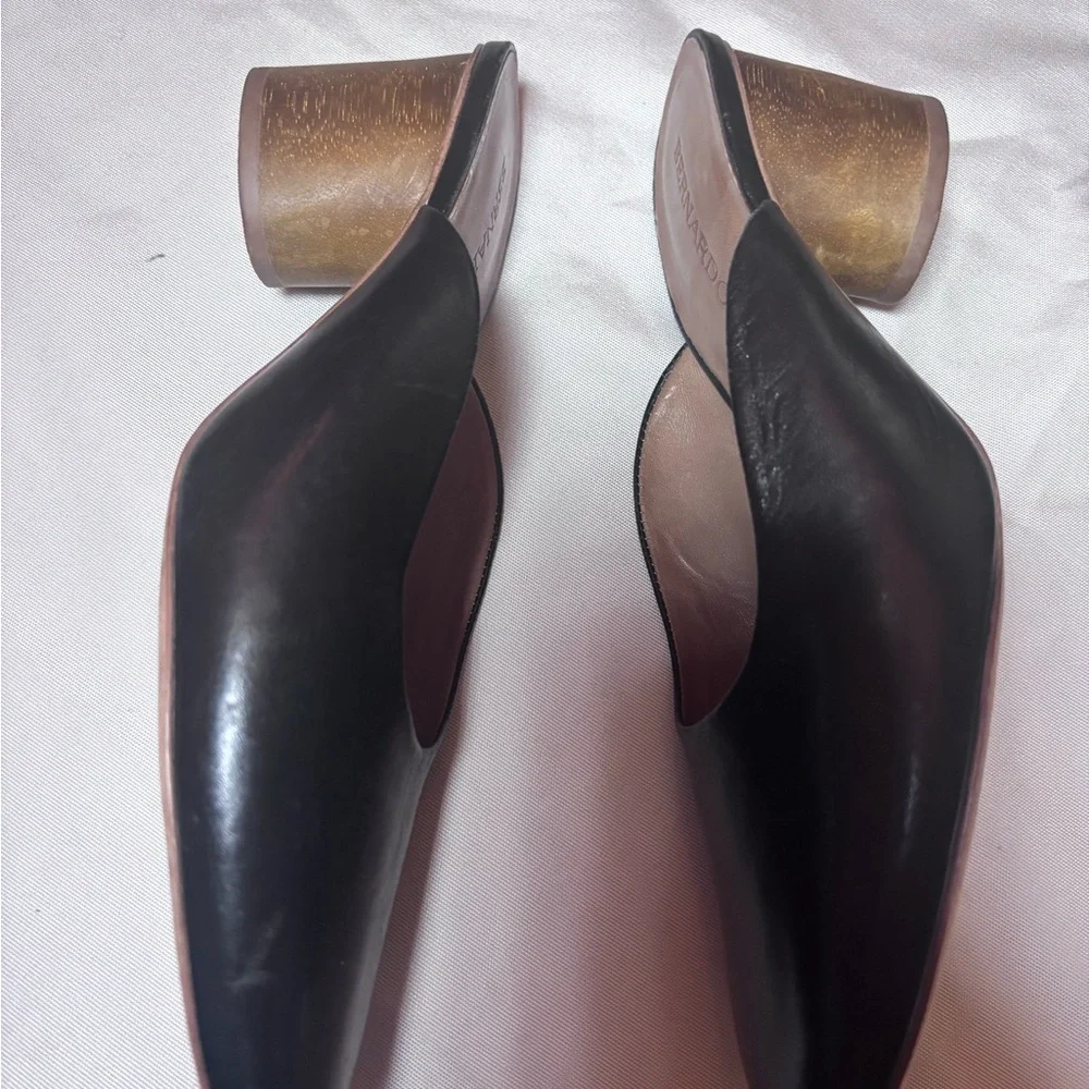 Bernardo Irene Black Leather Mule Heels Block Heel Slip On Size 9 - Picture 7 of 11